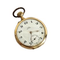 A VINTAGE 14CT GOLD GENT’S POCKET WATCH Open face with Arabic number markings with seconds dial