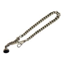 A VICTORIAN SILVER ALBERT POCKET WATCH CHAIN Heavy gauge with tapering pierced links, T bar and