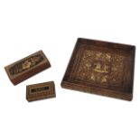 A 19TH CENTURY TUNBRIDGE WARE ROSEWOOD SQUARE CASED NEOCLASSICAL DESIGN TRAY, CIRCA 1890 Inlaid with