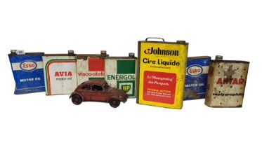 A COLLECTION OF VINTAGE ENAMEL MOTOR VEHICLE OIL CANS Comprising Esso, BP, Antar, Avia, together