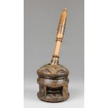 A LARGE 19TH CENTURY NORTH AFRICAN BEDOUIN CARVED WOOD COFFEE BEAN PESTLE AND MORTAR. The pestle (