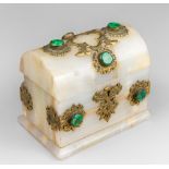 A 19TH CENTURY AGATE, MALACHITE AND ORMOLU SCENT CASKET. c1860. Carved agate casket featuring Neo