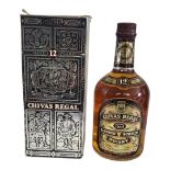 CHIVAS REGAL, A VINTAGE 75CL BOTTLE OF WHISKY 12 year malt, gilt label, embossed outer box.