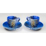 A PAIR OF LAPIS LAZULI CUP AND SAUCERS. Each (h 7cm x w 11cm x d 11cm)