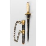 AN 18TH/19TH CENTURY BRITISH NAVAL DIRK DAGGER. Leather and brass guard, brass chain, brass and