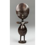 A FINE AFRICAN TRIBAL ART FERTILITY FIGURE (AKUABA). Akan people, Ghana. (h 30cm x w 10.5cm x d 5.