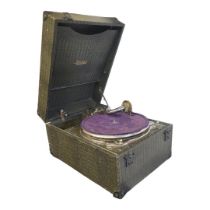 A MAXITONE 1930’S BRITISH MADE WIND-UP GRAMOPHONE Chrome plated interior, faux leather green box and
