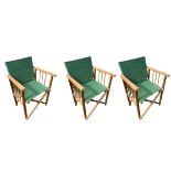 A SET OF FOUR GREEN CANVAS COVERED AND TEAK DIRECTORS CHAIRS. (56cm x 48cm x 85cm) Condition: good