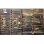 A 19TH CENTURY PINE CLOCK/WATCH REPAIRERS CHEST OF TWENTY FOUR DRAWERS AND CONTENTS Comprising a