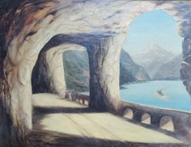 E.E.V., A 19TH CENTURY OIL ON CANVAS View of Lake Lucerne from The Axenstrasse, signed with