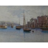 JOHN CLARKSON UREN,1845 - 1932, WATERCOLOUR Coastal landscape, sailing ships in a Cornish Harbour,