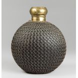 AN EARLY 20TH CENTURY INDIAN CHAINMAIL BOUND BRASS URN VASE. (h 30cm x w 26cm x d 18cm). Provenance: