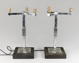 AN EARLY 20TH CENTURY PAIR OF ART DECO NICKEL PLATED OVER BRASS PUBLIC HOUSE BAR LIGHTS. British