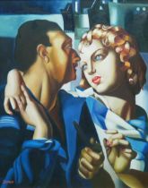 FOLLOWER OF TAMARA DE LEMPICKA, 1898 - 1980, OIL ON CANVAS Titled ‘Idylle; signed Seiman, gilt