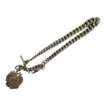 A VICTORIAN SILVER ALBERT POCKET WATCH CHAIN Heavy gauge with tapering pierced links, T bar and