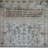 A 19TH CENTURY NEEDLEWORK SAMPLER By Elizabeth Hansir, 1887, aged 12, later mounted, framed and