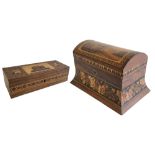 A 19TH CENTURY TUNBRIDGE WARE WALNUT AND ROSEWOOD STATIONERY BOX Attributed to Henry Hollamby, Circa