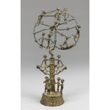A 20TH CENTURY BRONZE INDIAN TRIBAL TREE OF LIFE SCULPTURE, DHOKRA TRIBE. Lost-wax-cast bronze. (h