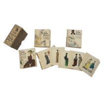 A SET OF FOUR EARLY 20TH CENTURY FRENCH MINIATURE BOOKS OF LA MODE FEMININE, 1795 - 1870 Each card