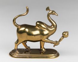 A RARE 20TH CENTURY INDIAN BRASS NAVAGUNJARA MYTHICAL CREATURE. Composed of nine different animals