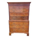 AN EARLY VICTORIAN MAHOGANY CHEST ON CHEST With Greek Keys cornice above blind fret banding and