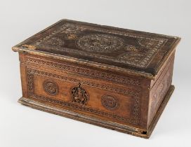 AN EARLY 20TH CENTURY HAND CARVED INDIAN BOX. Profusely carved with floral patterns. (h 19cm x w