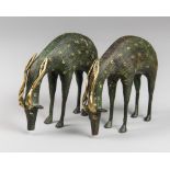 A PAIR OF 20TH CENTURY INDIAN BASTAR DHOKRA TRIBE STYLE BRONZE SCULPTURES OF CHITAL (SPOTTED