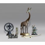 A COLLECTION OF ITEMS TO INCLUDE A BRASS GIRAFFE, THREE WISE MONKEYS BRASS TRINKET BOX, SHIVA