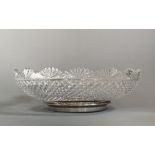 A LARGE AND UNUSUAL WATERFORD CRYSTAL BOWL WITH SILVER BASE. The base is removable (unscrews). (h