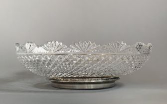 A LARGE AND UNUSUAL WATERFORD CRYSTAL BOWL WITH SILVER BASE. The base is removable (unscrews). (h