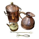 A VICTORIAN COPPER FOUR GALLON MEASURING JUG, CIRCA 1875 With solid C scroll handle, a Victorian