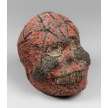 AN EARLY 20TH CENTURY ATWONZEN BEADED HEAD, GRASSLAND PEOPLE, CAMEROON. (h 20.5cm x w 23cm x d 17cm)