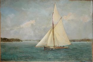 ALLEN CULPEPPER SEALY, 1850 - 1927, OIL ON CANVAS Marine scene, coastal view with sailing ships,