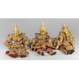 A GROUP OF THREE LARGE EARLY 20TH CENTURY GILTWOOD AND SEQUIN-ADORNED BURMESE MARIONETTES (STRING