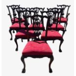 A SET OF EIGHT MAHOGANY GEORGE II CHIPPENDALE DESIGN DINING CHAIRS To include six stranded and two