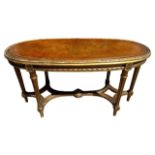 A LATE 19TH CENTURY FRENCH CARVED GILTWOOD DUET STOOL NOW CONVERTED TO COFFEE TABLE With inserted