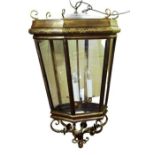 A LARGE REGENCY DESIGN DECORATIVE HEAVY BRONZE AND BRASS HALL LANTERN. (drop 90cm x diameter 54cm)