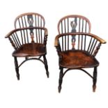A PAIR OF 19TH CENTURY WINDSOR CHAIRS The pierced splat and turned spindles above solid shaped seat,