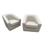 A PAIR OF CONTEMPORARY UPHOLSTERED ARMCHAIRS With herringbone pattern sides. (h 80cm x d 80cm x w