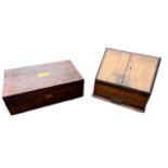 A 19TH CENTURY REGENCY ROSEWOOD WRITING BOX Together with a Victorian table top walnut stationary