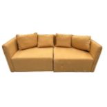 A CONTEMPORARY UPHOLSTERED TWO SECTION BAY WINDOW SETTEE. (h 78cm x d 112cm x w 240cm) PLEASE