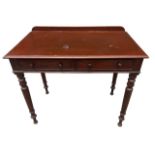 A 19TH CENTURY MAHOGANY TWO DRAWER WRITING TABLE Raised on turned legs, together with a 19th Century