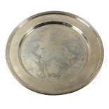 WILLIAM COMYNS & SONS LTD, AN EDITIONED COMMEMORATIVE STERLING SILVER PLATE, COMMEMORATING THE