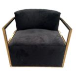 A EICHHOLTZ BRASS AND UPHOLSTERED ARMCHAIR. (h 69cm x d 78cm x w 76cm) PLEASE NOTE: YOU CAN VIEW