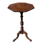 A 19TH CENTURY OAK HEXAGON TOP TRIPOD KETTLE STAND. (h 70cm x diameter 34cm)