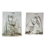 A PAIR OF FINE 19TH CENTURY CARRARA MARBLE PLAQUES Carved in high relief with adoring angels in
