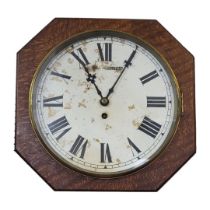 AN EARLY 20TH CENTURY FUSEE OAK STATION CLOCK Octagonal case with white circular dial marked ‘