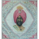 A LATE 19TH/EARLY 20TH CENTURY PORTRAIT PRINT ON SILK, THE MAHARAJAH OF KAPURTHALA Framed, mounted