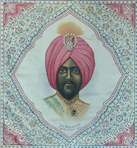 A LATE 19TH/EARLY 20TH CENTURY PORTRAIT PRINT ON SILK, THE MAHARAJAH OF KAPURTHALA Framed, mounted