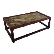 A CHINESE FAUX BAMBOO TABLE STAND With ceramic inset surface. (w 29cm x d 17cm x h 10.5cm)